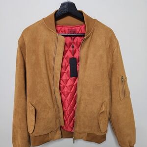 Killion Tan Bomber Jacket with Red Quilted Lining - NWT